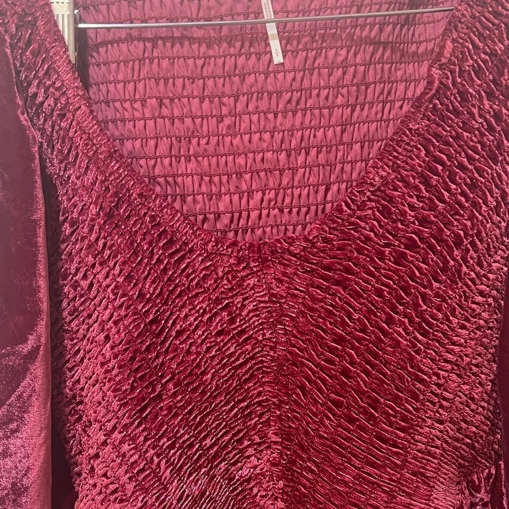 Free People Feel The Love Velvet Mini Dress S Red Smocked Boho Festival hoilday